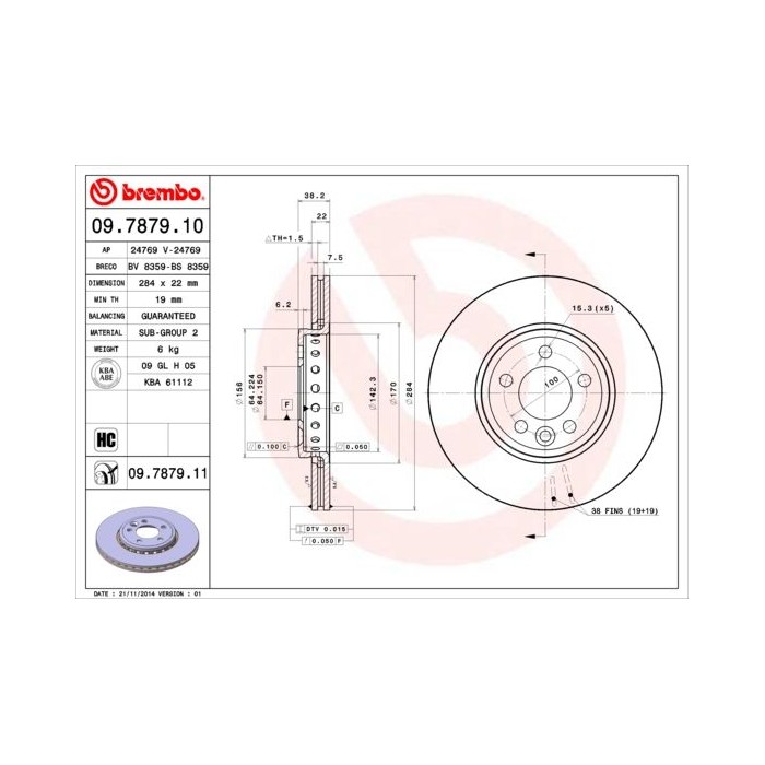 BREMBO COATED DISC LINE Bremsscheibe 09.7879.11