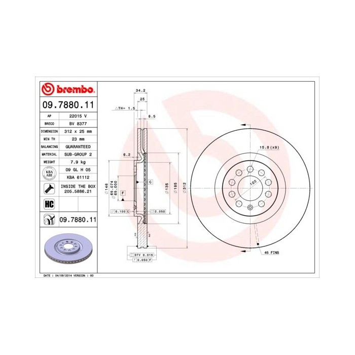 BREMBO COATED DISC LINE Bremsscheibe 09.7880.11
