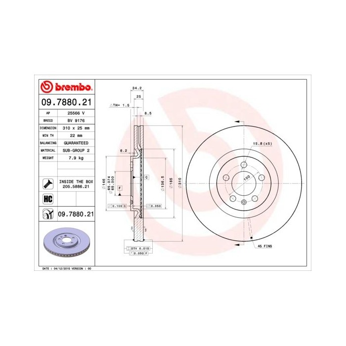 BREMBO COATED DISC LINE Bremsscheibe 09.7880.21