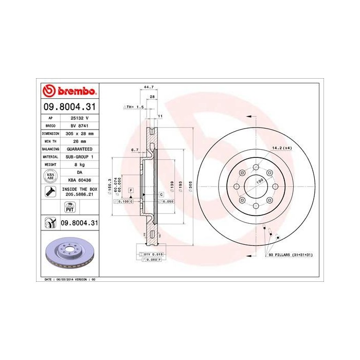 BREMBO COATED DISC LINE Bremsscheibe 09.8004.31