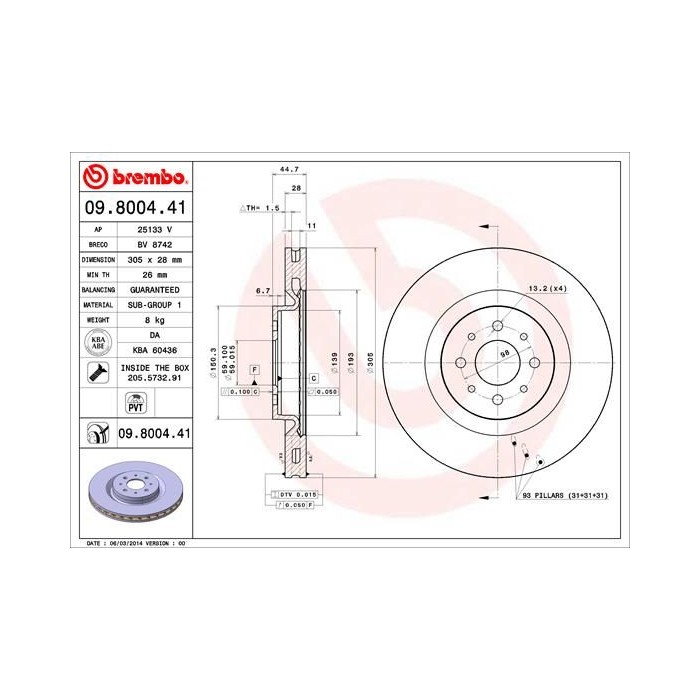BREMBO COATED DISC LINE Bremsscheibe 09.8004.41