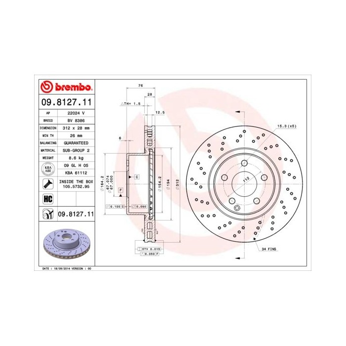 BREMBO COATED DISC LINE Bremsscheibe 09.8127.11