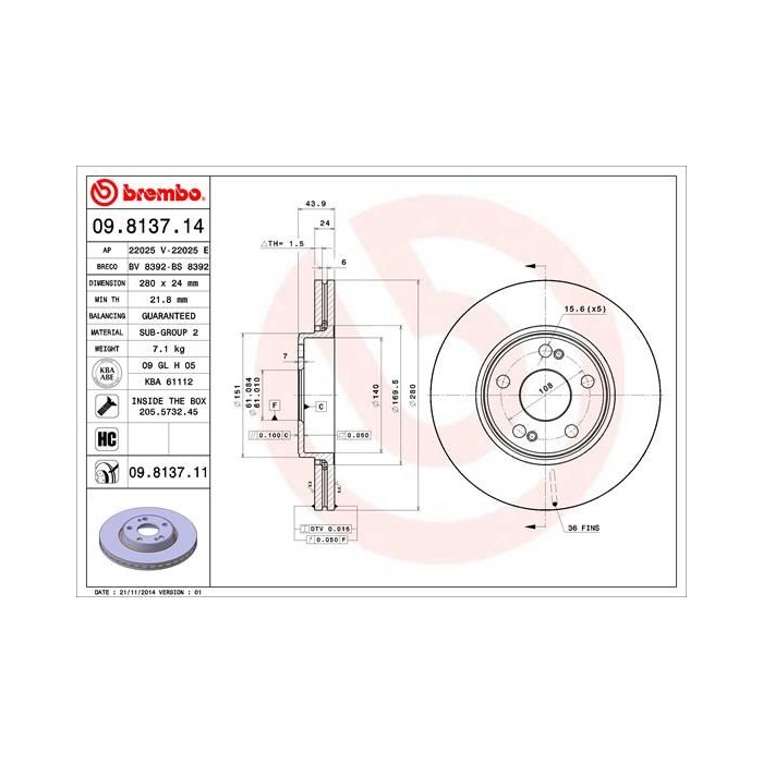 BREMBO Bremsscheibe 09.8137.14
