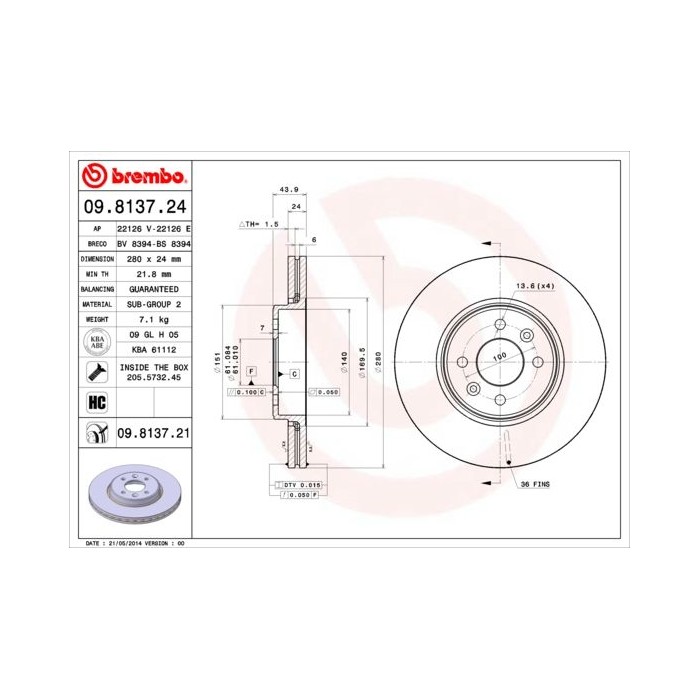 BREMBO Bremsscheibe 09.8137.24 Renault