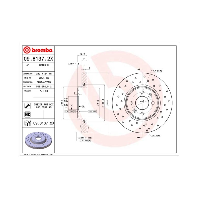 BREMBO XTRA LINE Bremsscheibe 09.8137.2X