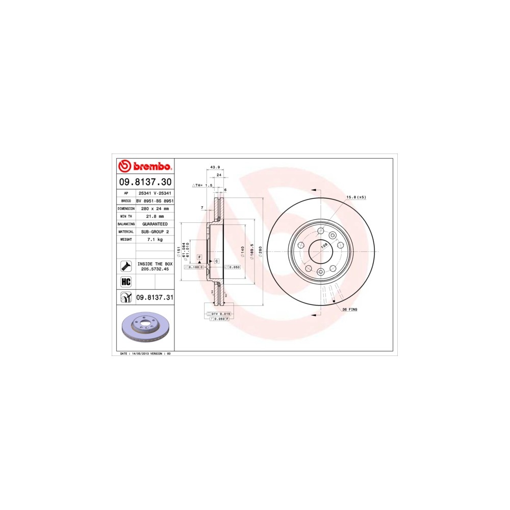 BREMBO COATED DISC LINE Bremsscheibe 09.8137.31