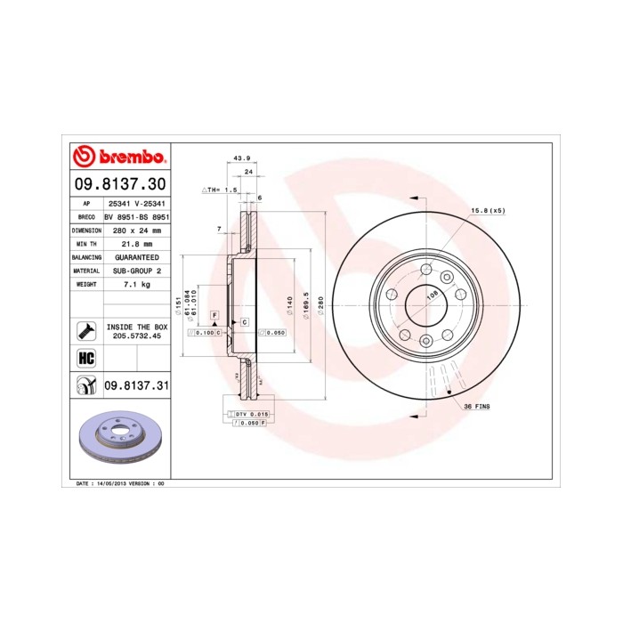 BREMBO COATED DISC LINE Bremsscheibe 09.8137.31