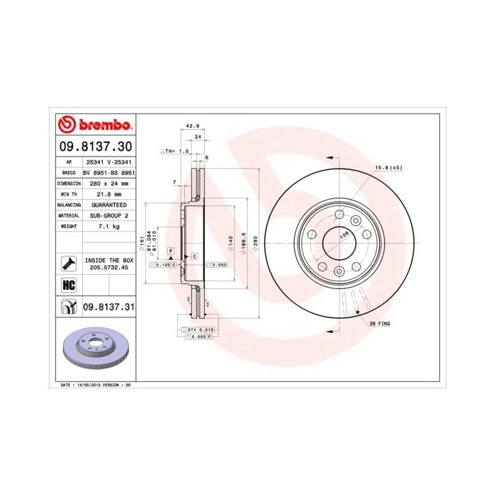 BREMBO COATED DISC LINE Bremsscheibe 09.8137.31