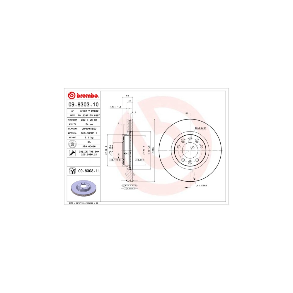 BREMBO COATED DISC LINE Bremsscheibe 09.8303.11