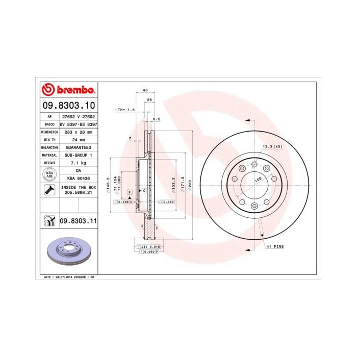 BREMBO COATED DISC LINE Bremsscheibe 09.8303.11