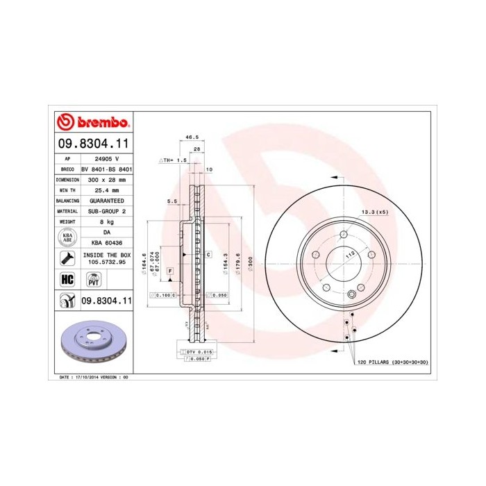 BREMBO COATED DISC LINE Bremsscheibe 09.8304.11