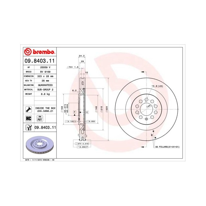 BREMBO COATED DISC LINE Bremsscheibe 09.8403.11