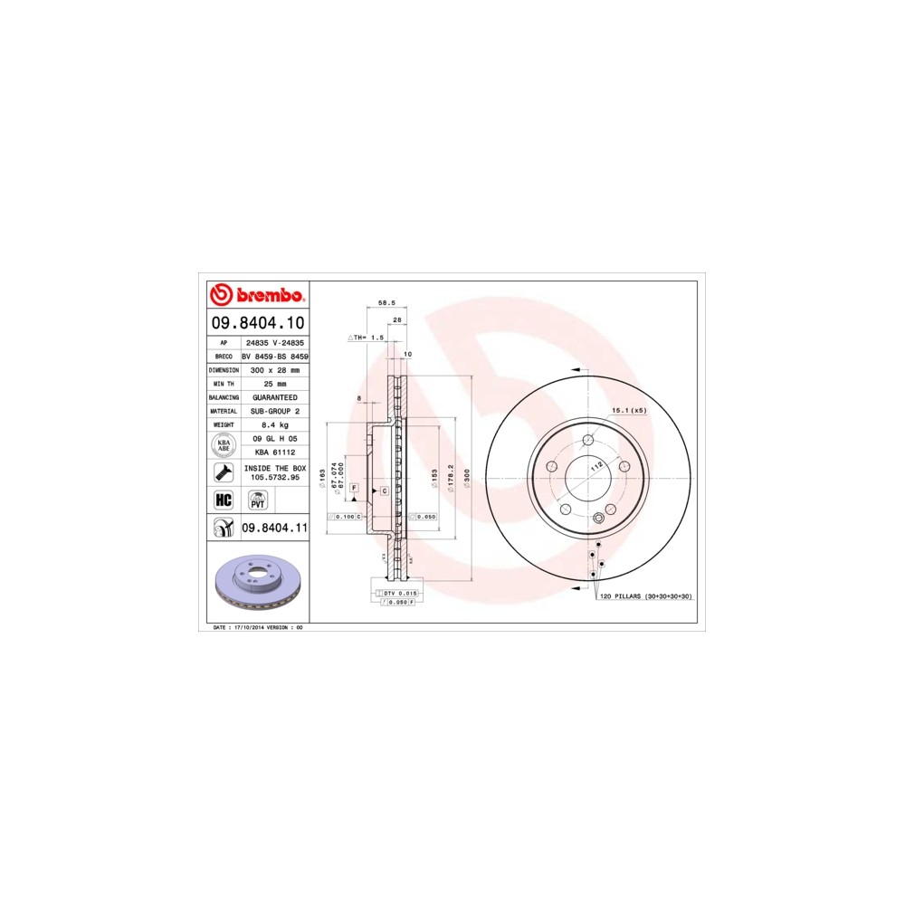 BREMBO COATED DISC LINE Bremsscheibe 09.8404.11