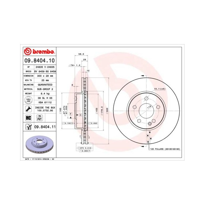 BREMBO COATED DISC LINE Bremsscheibe 09.8404.11