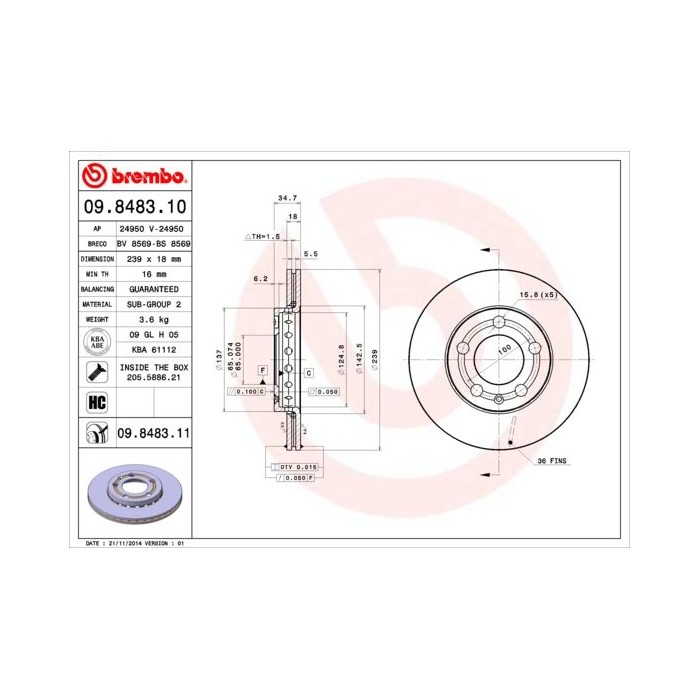 BREMBO COATED DISC LINE Bremsscheibe 09.8483.11