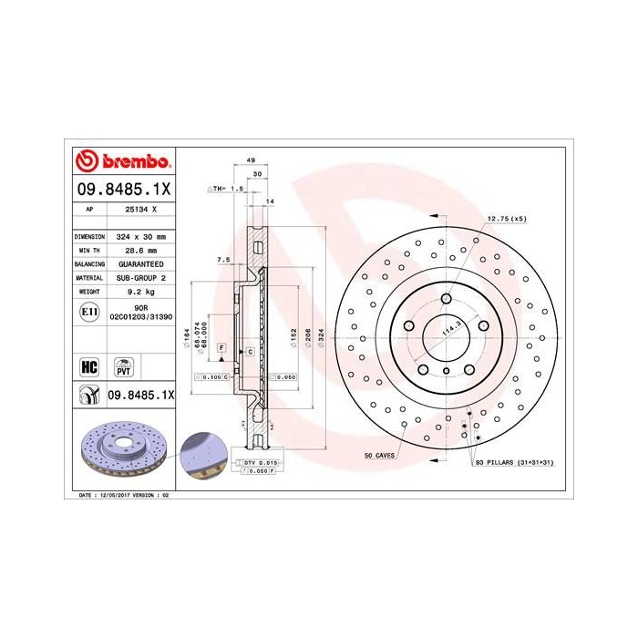 BREMBO XTRA LINE Bremsscheibe 09.8485.1X