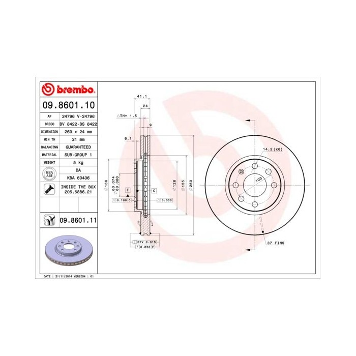 BREMBO Bremsscheibe 09.8601.10 Opel