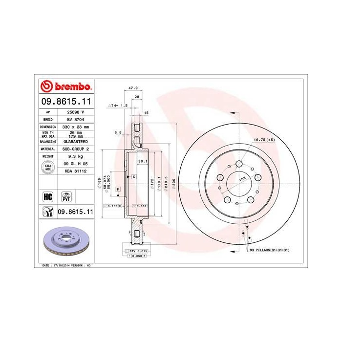 BREMBO COATED DISC LINE Bremsscheibe 09.8615.11