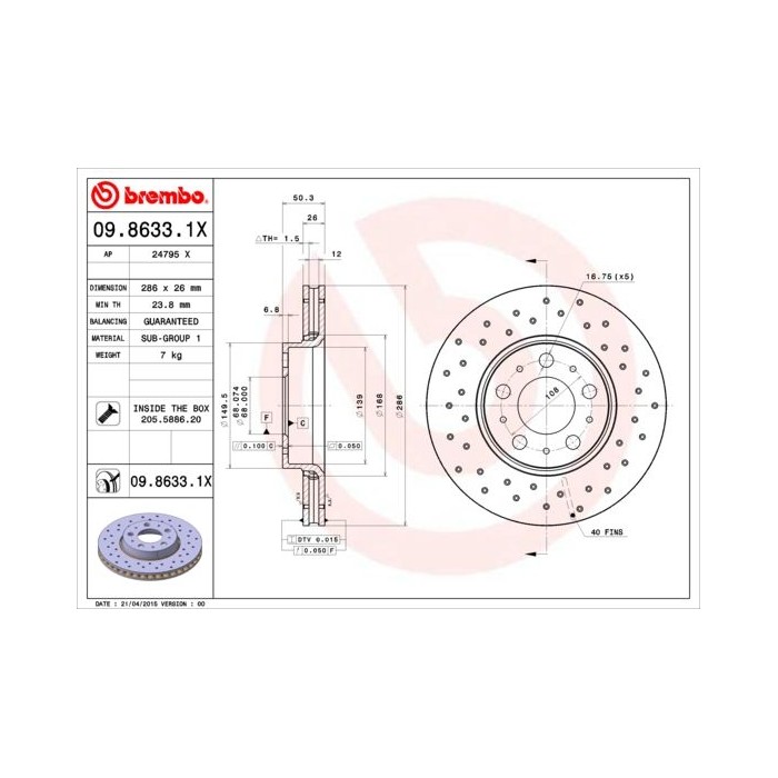 BREMBO XTRA LINE Bremsscheibe 09.8633.1X