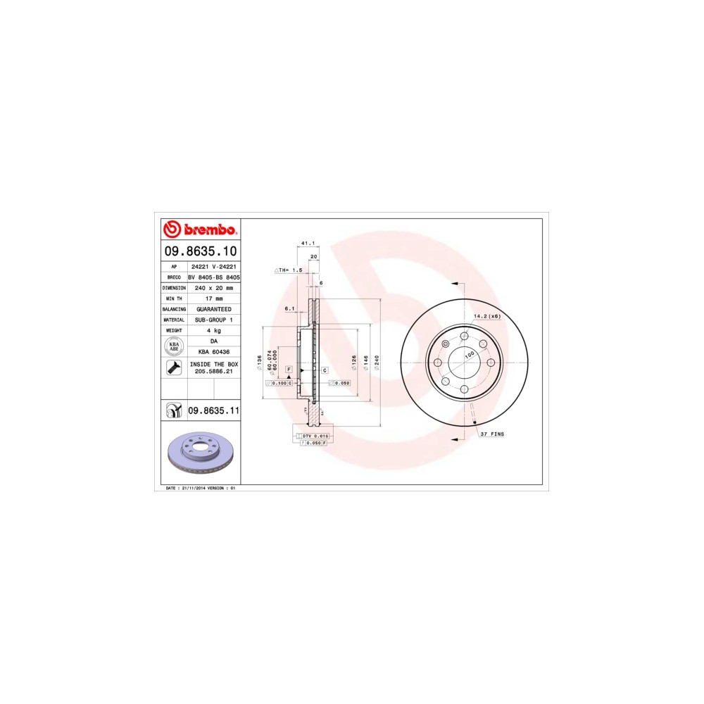BREMBO COATED DISC LINE Bremsscheibe 09.8635.11