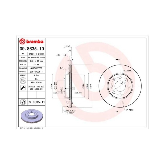 BREMBO COATED DISC LINE Bremsscheibe 09.8635.11
