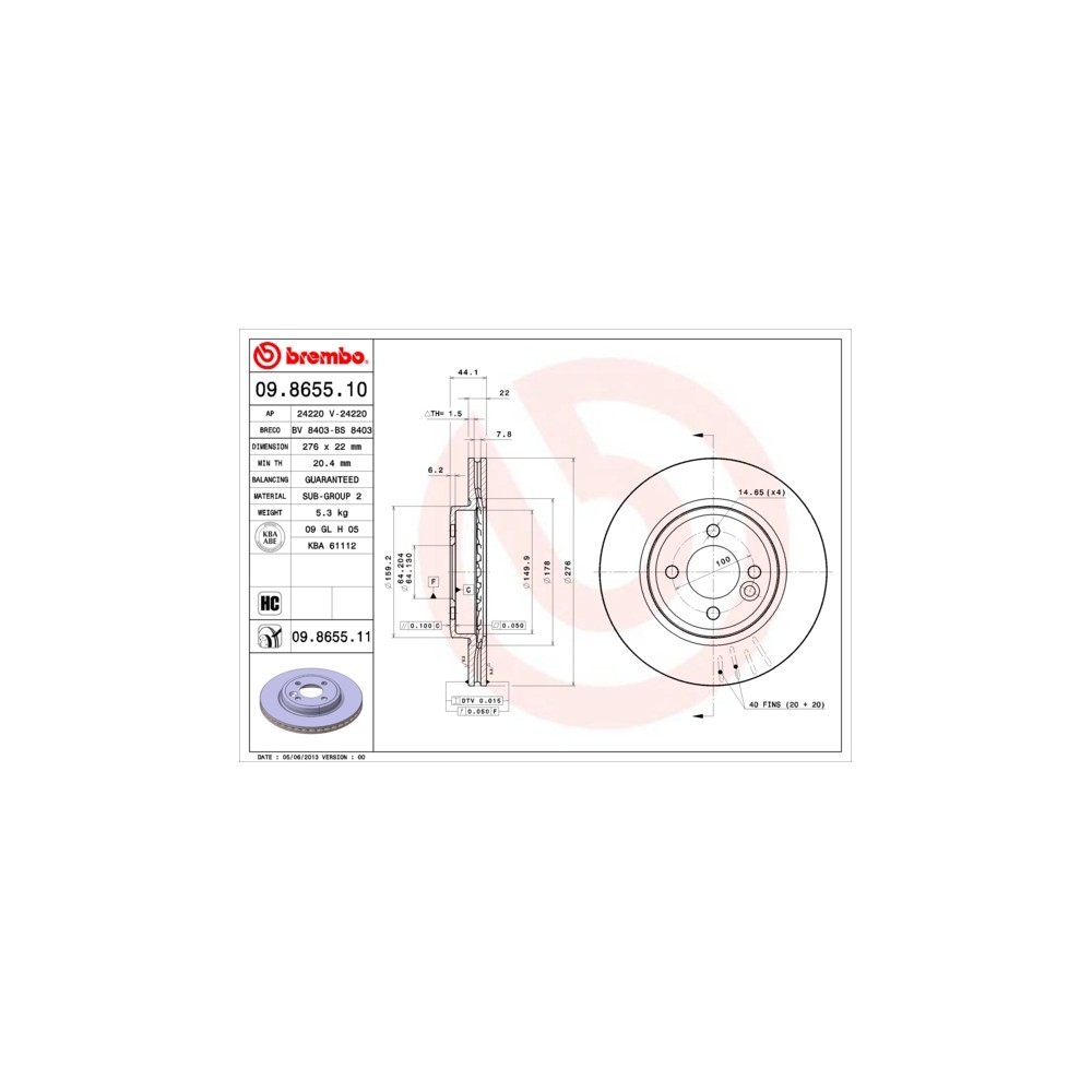 BREMBO COATED DISC LINE Bremsscheibe 09.8655.11