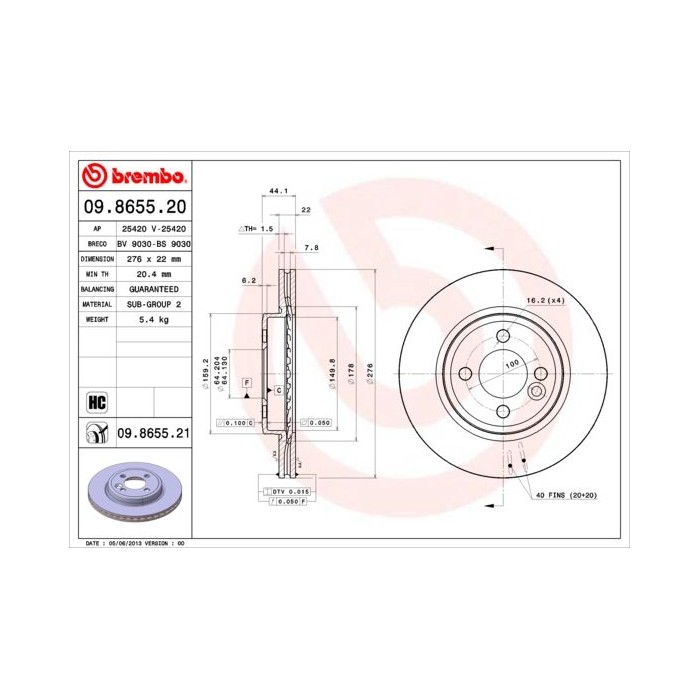 BREMBO COATED DISC LINE Bremsscheibe 09.8655.21