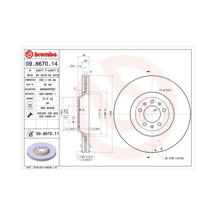 BREMBO COATED DISC LINE Bremsscheibe 09.8670.11