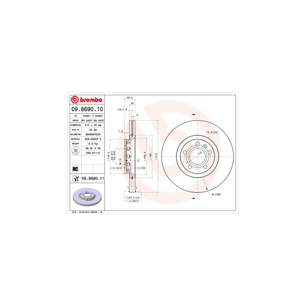 BREMBO COATED DISC LINE Bremsscheibe 09.8690.11