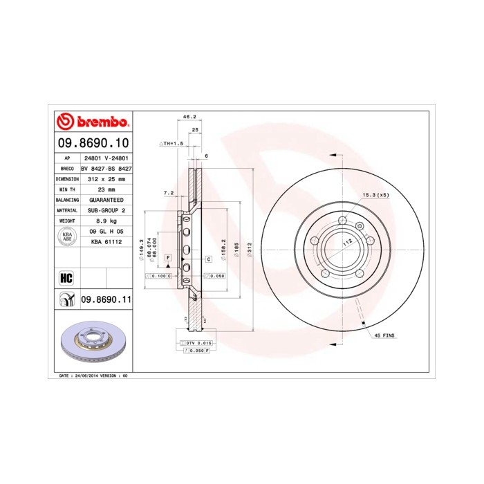 BREMBO COATED DISC LINE Bremsscheibe 09.8690.11