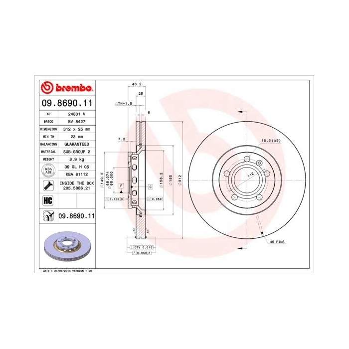 BREMBO COATED DISC LINE Bremsscheibe 09.8690.11