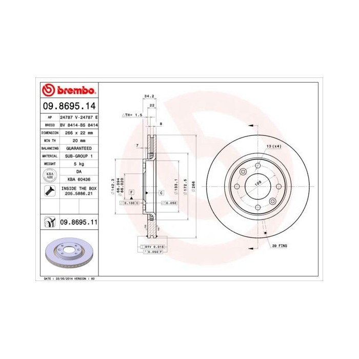 BREMBO Bremsscheibe 09.8695.14 Citroën und Peugeot
