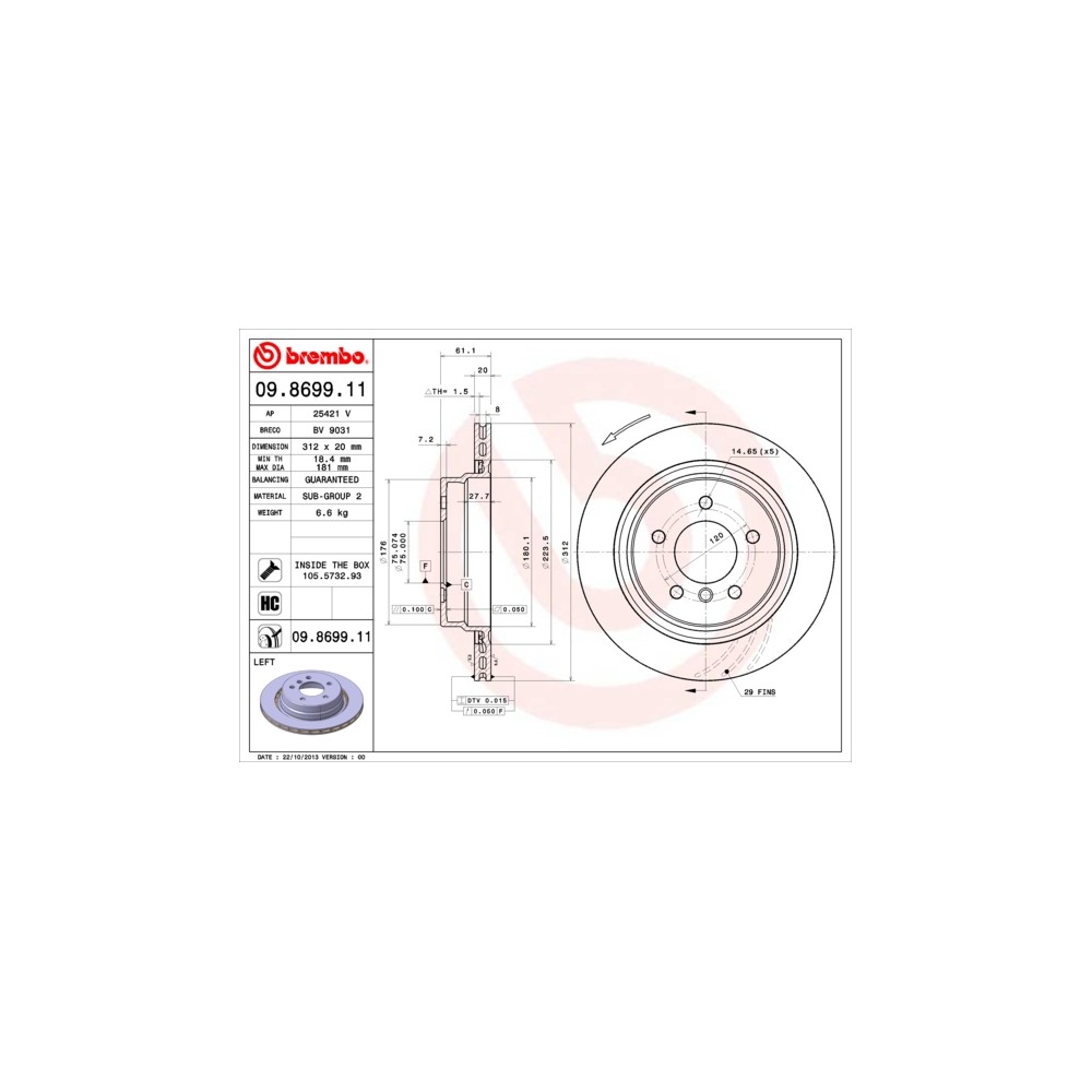 BREMBO COATED DISC LINE Bremsscheibe 09.8699.11