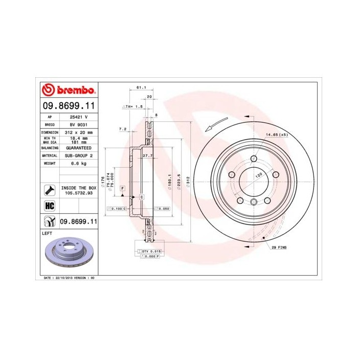 BREMBO COATED DISC LINE Bremsscheibe 09.8699.11