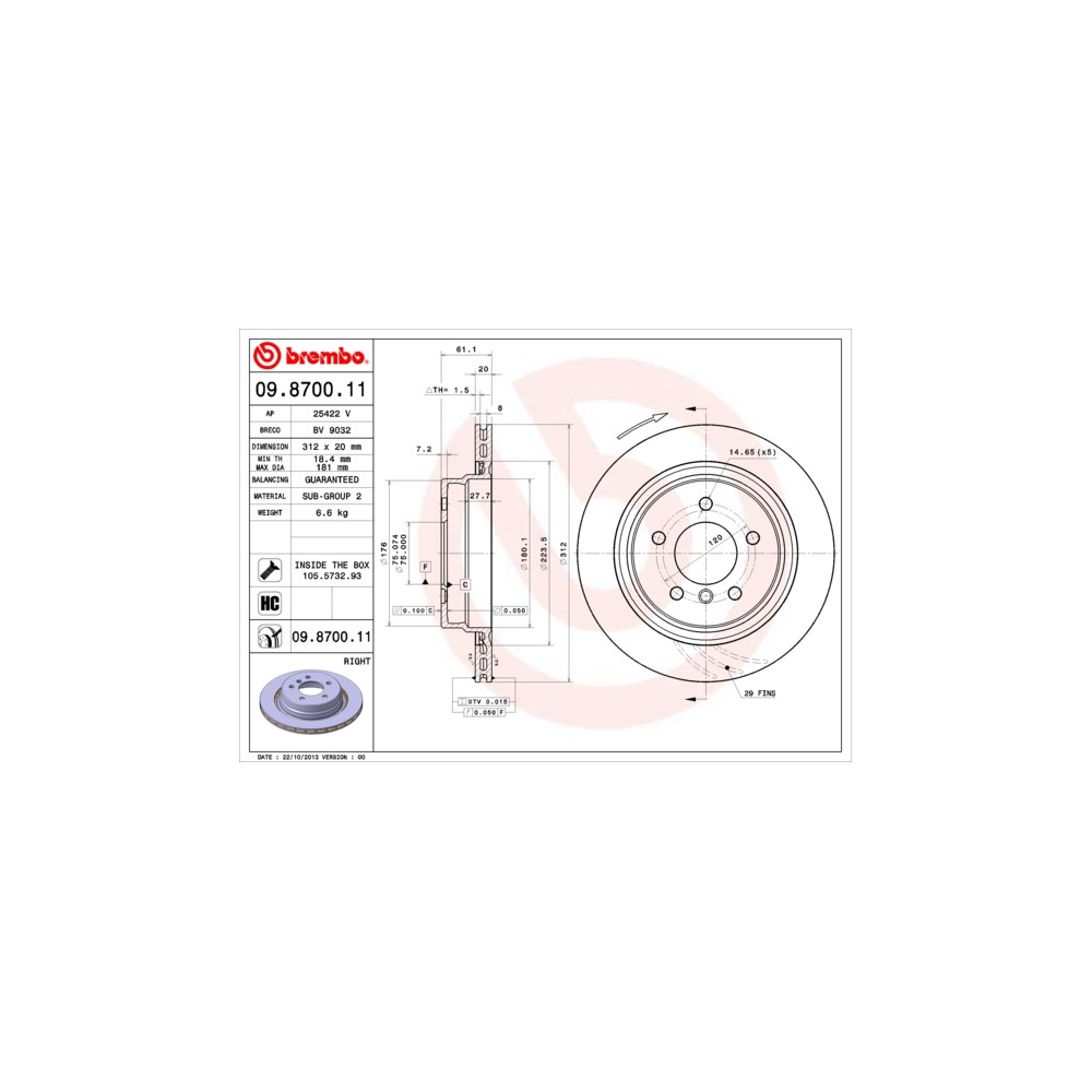 BREMBO COATED DISC LINE Bremsscheibe 09.8700.11