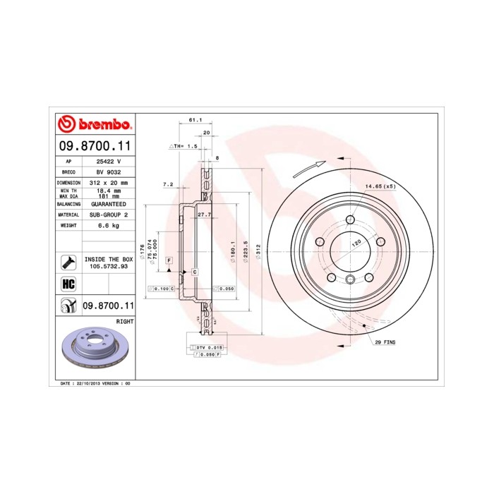 BREMBO COATED DISC LINE Bremsscheibe 09.8700.11
