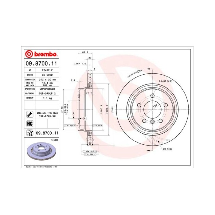 BREMBO COATED DISC LINE Bremsscheibe 09.8700.11
