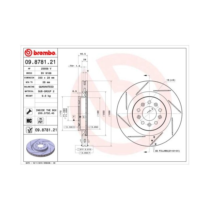 BREMBO COATED DISC LINE Bremsscheibe 09.8781.21