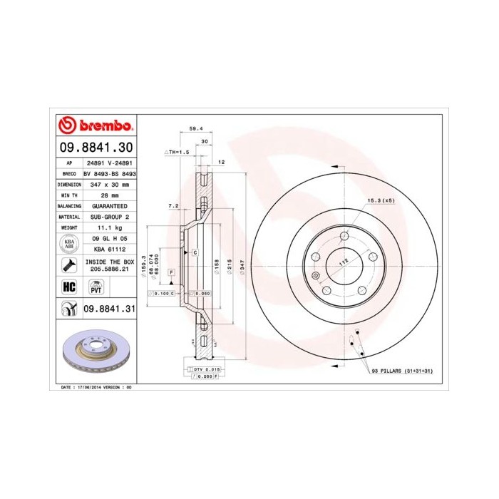 BREMBO Bremsscheibe 09.8841.30