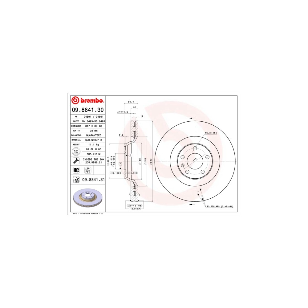 BREMBO COATED DISC LINE Bremsscheibe 09.8841.31