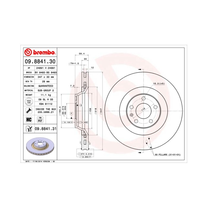 BREMBO COATED DISC LINE Bremsscheibe 09.8841.31