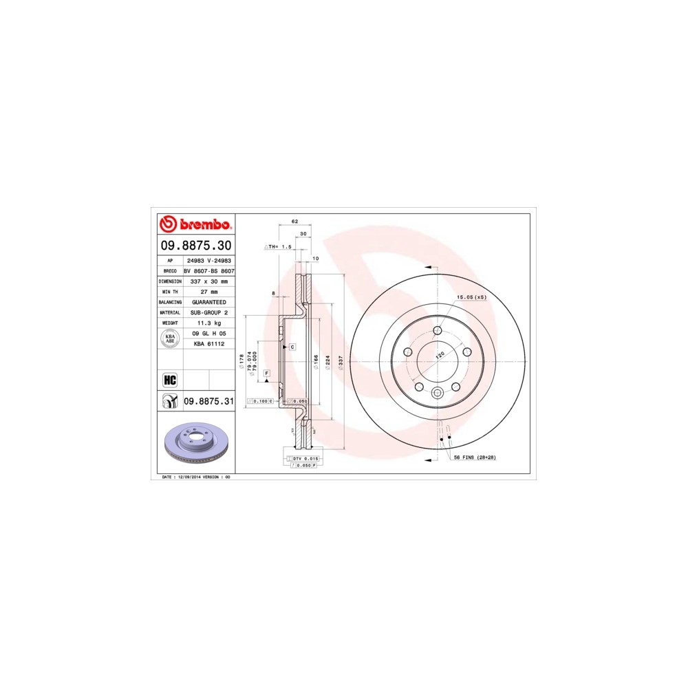 BREMBO COATED DISC LINE Bremsscheibe 09.8875.31