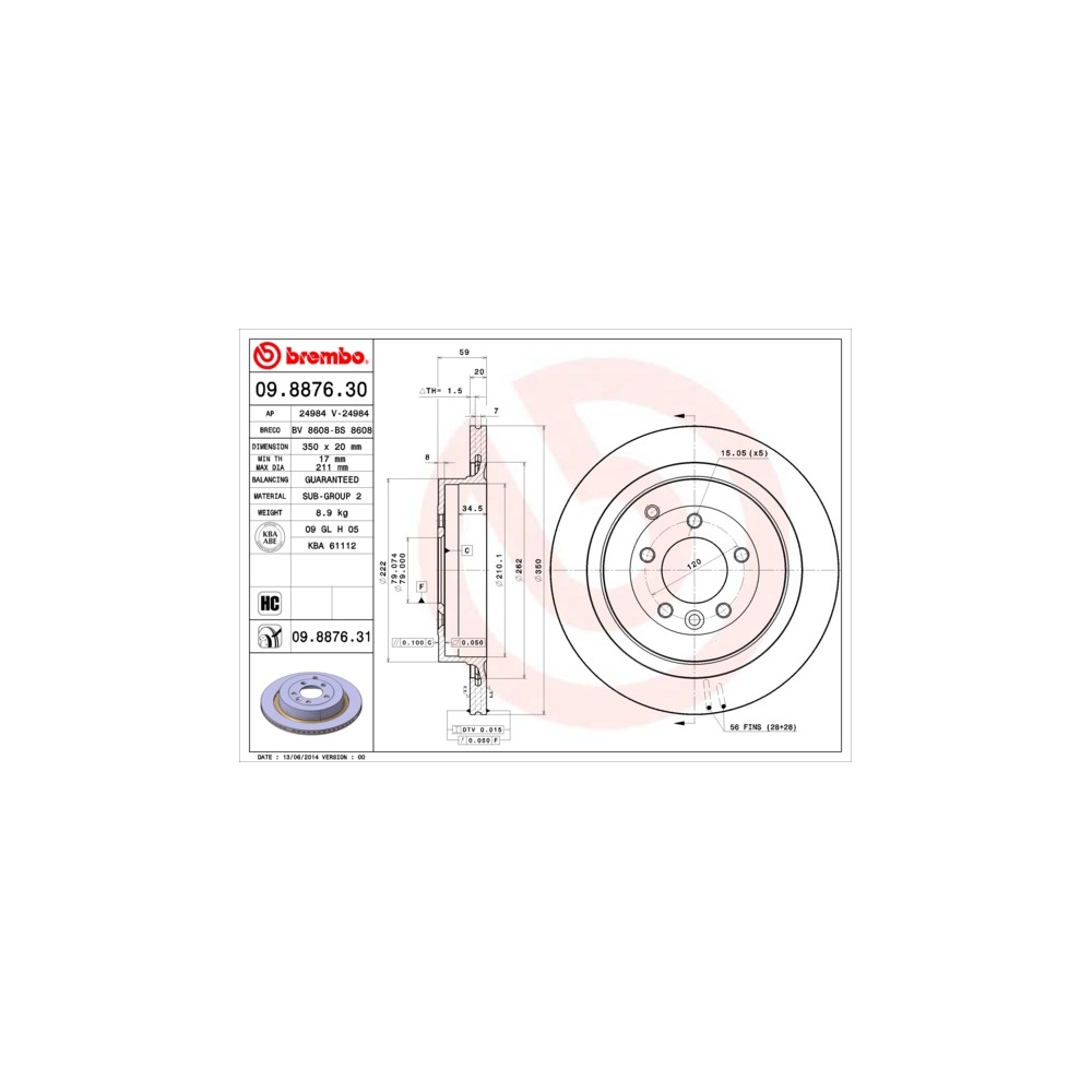BREMBO COATED DISC LINE Bremsscheibe 09.8876.31