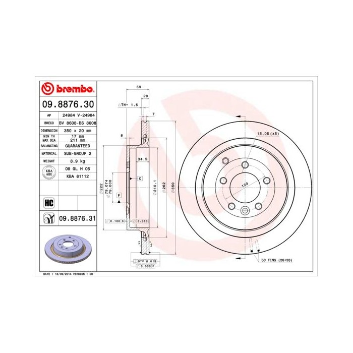 BREMBO COATED DISC LINE Bremsscheibe 09.8876.31
