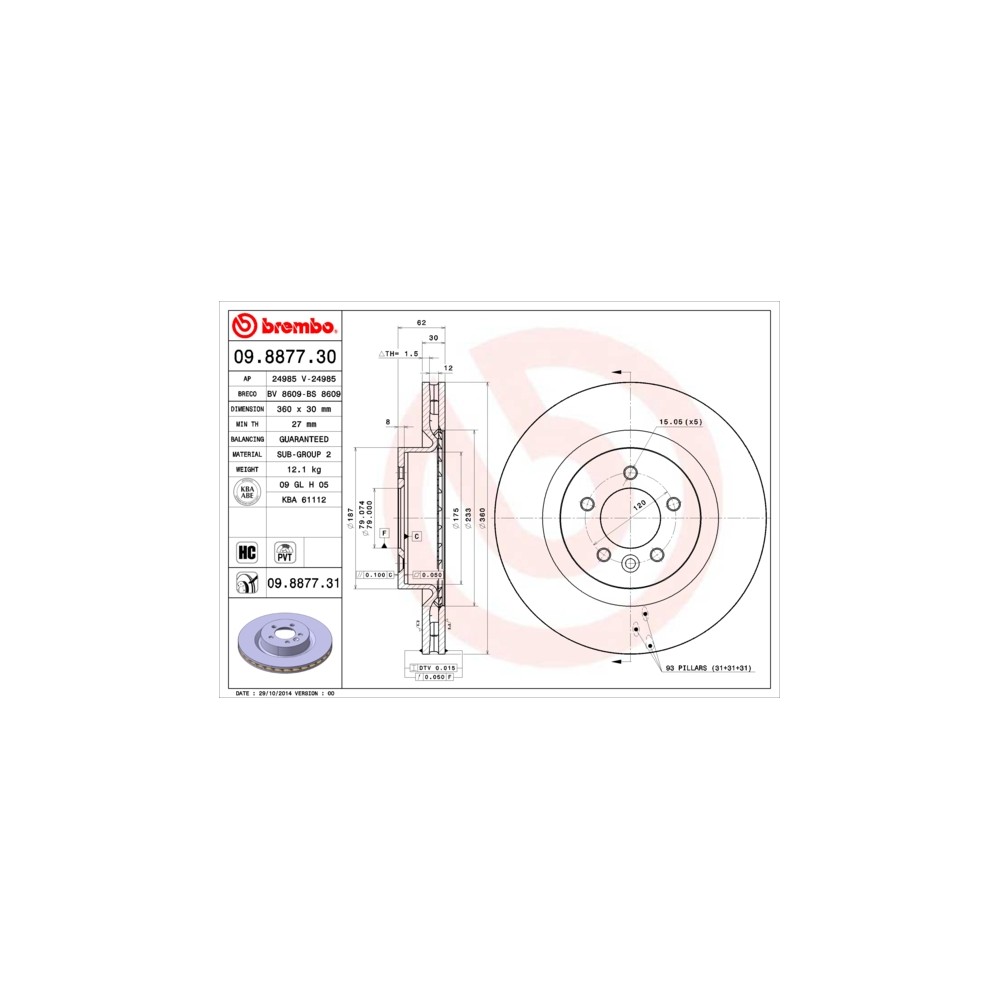 BREMBO COATED DISC LINE Bremsscheibe 09.8877.31