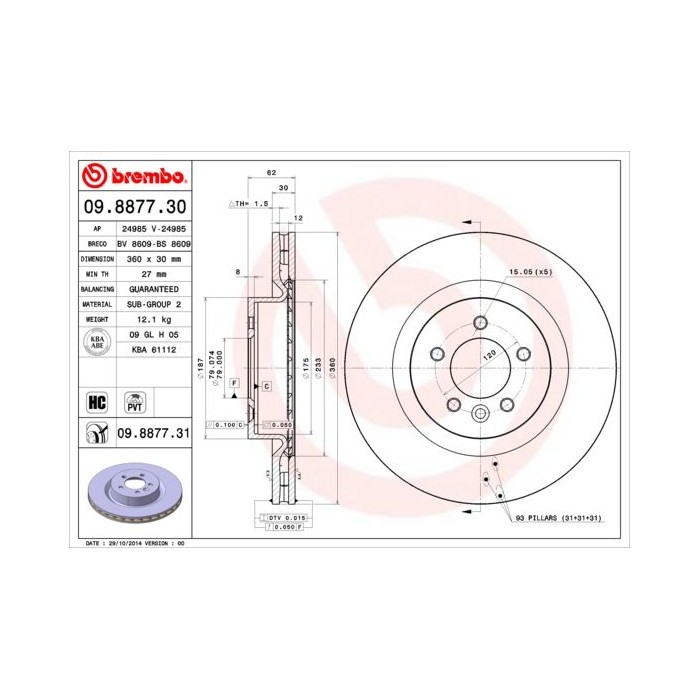 BREMBO COATED DISC LINE Bremsscheibe 09.8877.31
