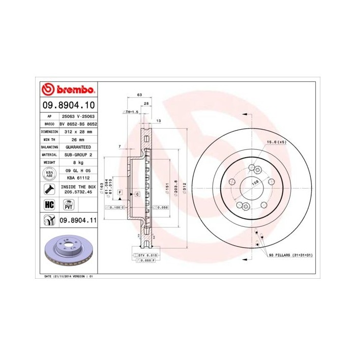 BREMBO COATED DISC LINE Bremsscheibe 09.8904.11