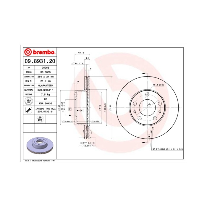 BREMBO Bremsscheibe 09.8931.20