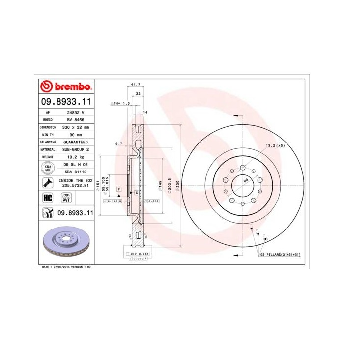 BREMBO COATED DISC LINE Bremsscheibe 09.8933.11