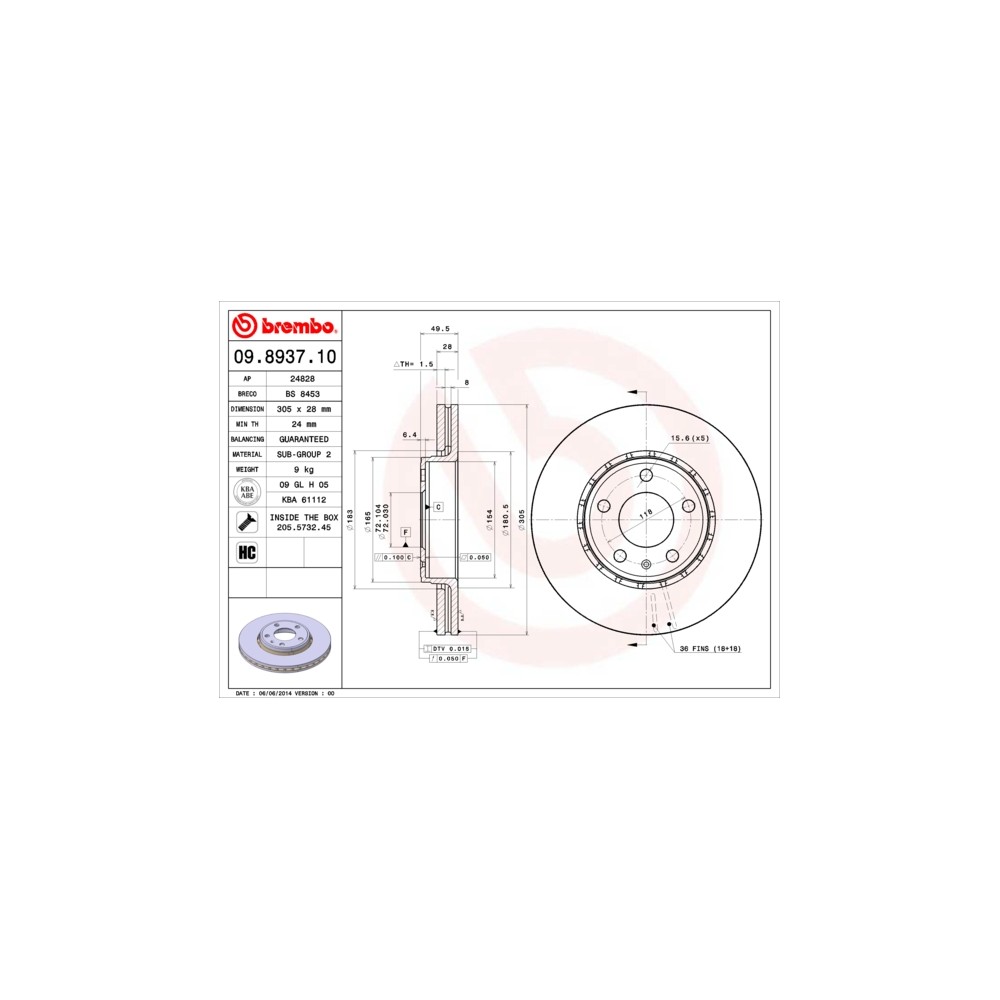 BREMBO Bremsscheibe 09.8937.10